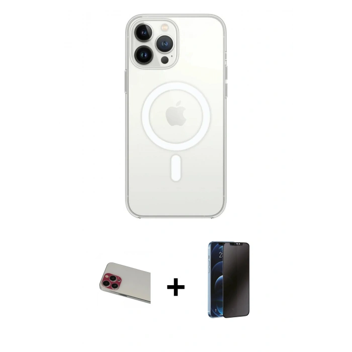 MARSİLYAN™- iPhone 13 Pro Max Kılıf Ahenk Yansıma Prime - Siyah 3D Antistatik Hayalet Cam Ekran Koruyucu + Rainbow Kamera Lens Koruma Cam - KI