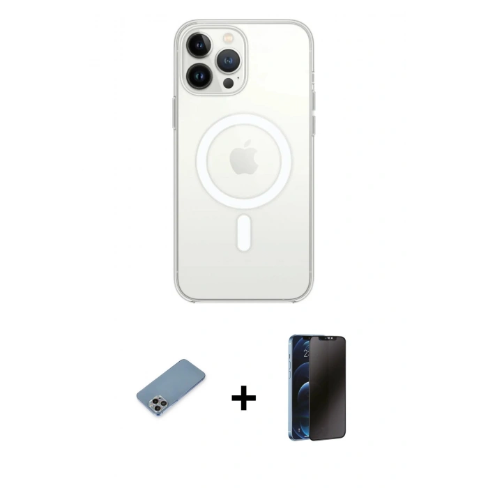 MARSİLYAN™- iPhone 13 Pro Max Kılıf Ahenk Yansıma Prime - Siyah 3D Antistatik Hayalet Cam Ekran Koruyucu + Shine Kamera Lens Koruma Cam - GI