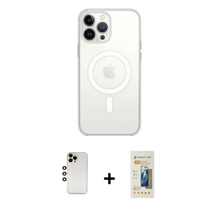 MARSİLYAN™- iPhone 13 Pro Max Kılıf Ahenk Yansıma Prime - Siyah 6D Mat Seramik Hayalet Nano Ekran Koruyucu + Shine Kamera Lens - GD