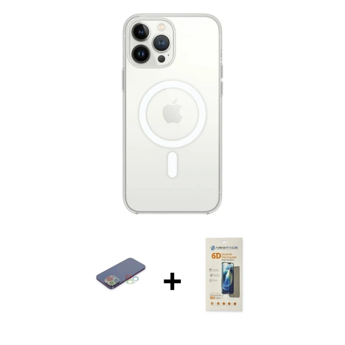 MARSİLYAN™- iPhone 13 Pro Max Kılıf Ahenk Yansıma Prime - Siyah 6D Mat Seramik Hayalet Nano Ekran Koruyucu + Renkli Kamera Lens Koruma Cam - MI
