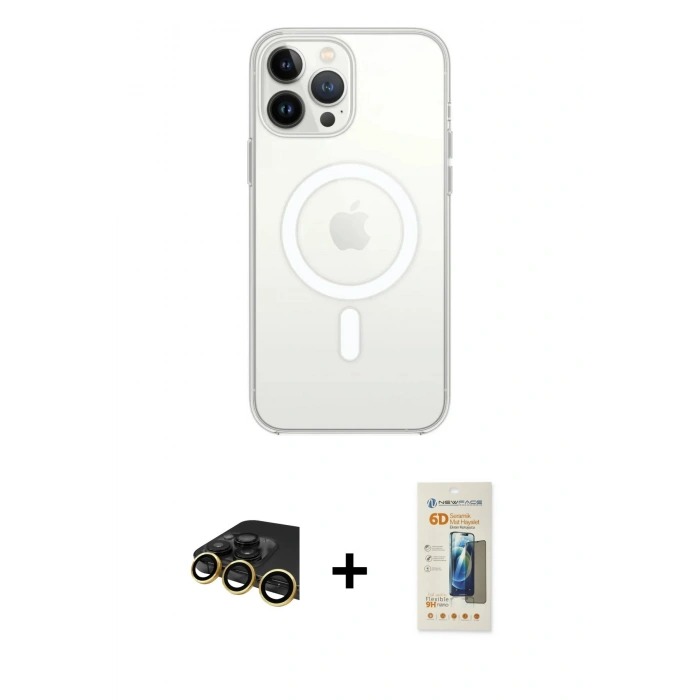 MARSİLYAN™- iPhone 13 Pro Max Kılıf Ahenk Yansıma Prime - Siyah 6D Mat Seramik Hayalet Nano Ekran Koruyucu + Raze Metal Kamera Lens - GD