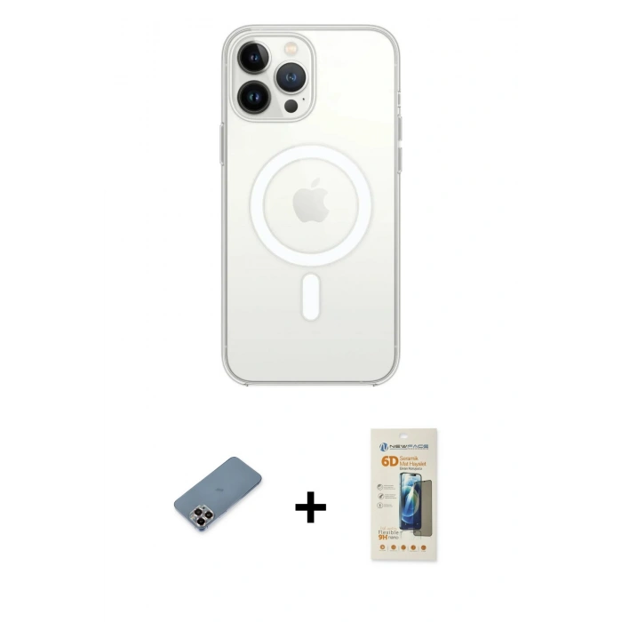 MARSİLYAN™- iPhone 13 Pro Max Kılıf Ahenk Yansıma Prime - Siyah 6D Mat Seramik Hayalet Nano Ekran Koruyucu + Metal Kamera Lens Koruma Cam - MR