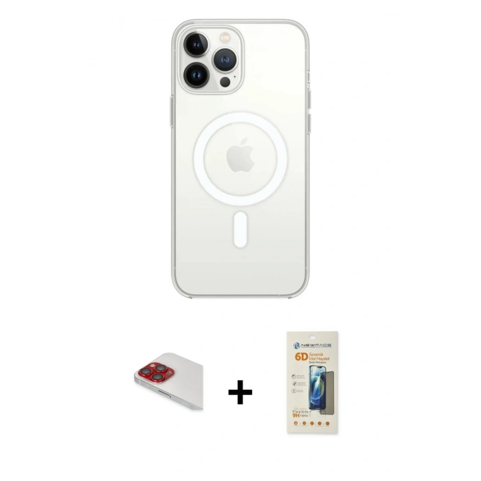 MARSİLYAN™- iPhone 13 Pro Max Kılıf Ahenk Yansıma Prime - Siyah 6D Mat Seramik Hayalet Nano Ekran Koruyucu + Pers Alüminyum Kamera Lens - KI