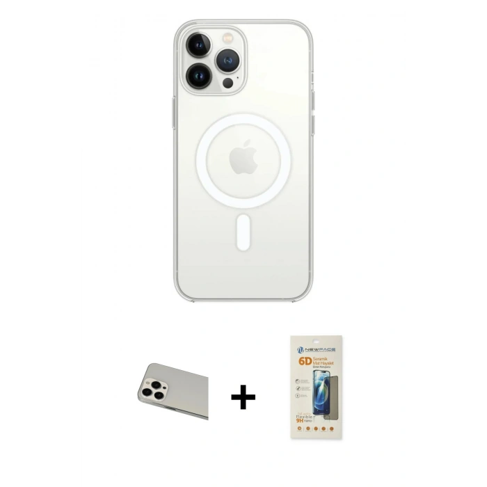 MARSİLYAN™- iPhone 13 Pro Max Kılıf Ahenk Yansıma Prime - Siyah 6D Mat Seramik Hayalet Nano Ekran Koruyucu + Rainbow Kamera Lens Koruma Cam - BZ
