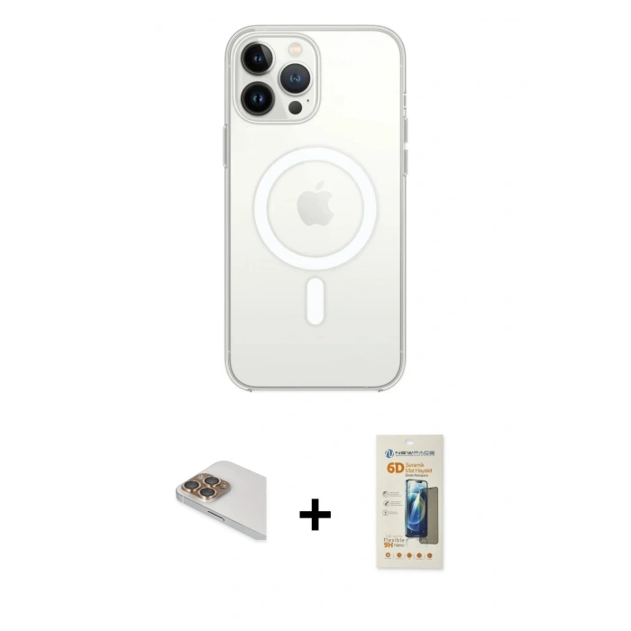 MARSİLYAN™- iPhone 13 Pro Max Kılıf Ahenk Yansıma Prime - Siyah 6D Mat Seramik Hayalet Nano Ekran Koruyucu + Pers Alüminyum Kamera Lens - GD