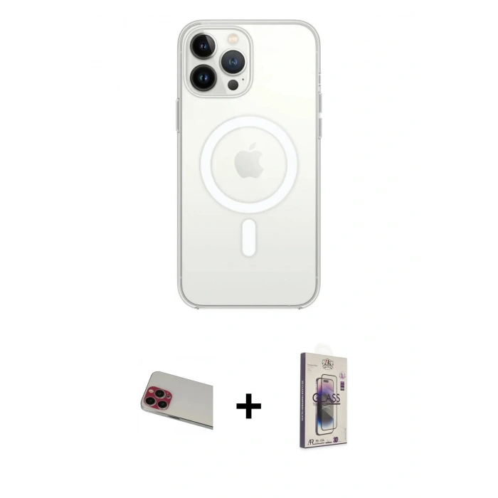 MARSİLYAN™- iPhone 13 Pro Max Kılıf Ahenk Yansıma Prime - Siyah Bilvis 3D Cam Ekran Koruyucu + Rainbow Kamera Lens Koruma Cam - KI