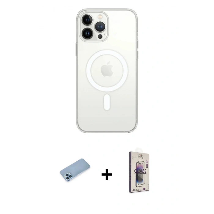 MARSİLYAN™- iPhone 13 Pro Max Kılıf Ahenk Yansıma Prime - Siyah Bilvis 3D Cam Ekran Koruyucu + Shine Kamera Lens Koruma Cam - MI