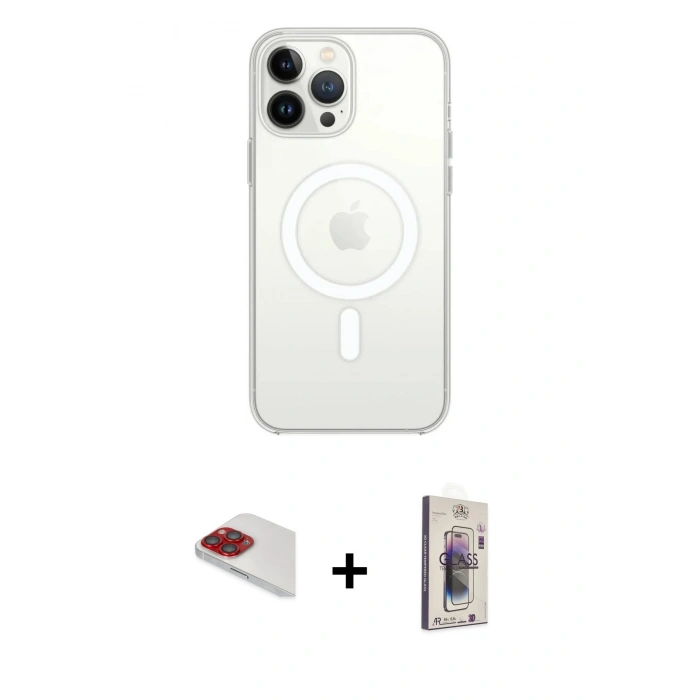 MARSİLYAN™- iPhone 13 Pro Max Kılıf Ahenk Yansıma Prime - Siyah Bilvis 3D Cam Ekran Koruyucu + Pers Alüminyum Kamera Lens - KI