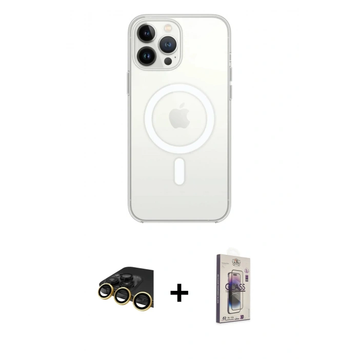MARSİLYAN™- iPhone 13 Pro Max Kılıf Ahenk Yansıma Prime - Siyah Bilvis 3D Cam Ekran Koruyucu + Raze Metal Kamera Lens - GD