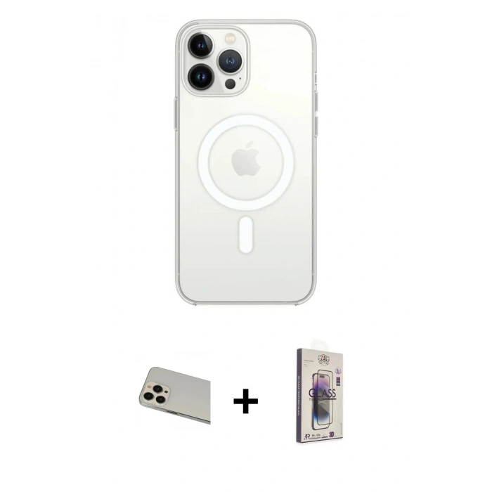 MARSİLYAN™- iPhone 13 Pro Max Kılıf Ahenk Yansıma Prime - Siyah Bilvis 3D Cam Ekran Koruyucu + Rainbow Kamera Lens Koruma Cam - REGD