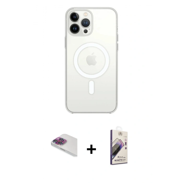 MARSİLYAN™- iPhone 13 Pro Max Kılıf Ahenk Yansıma Prime - Siyah Bilvis 3D Mat Cam Ekran Koruyucu + Pers Alüminyum Kamera Lens - GI