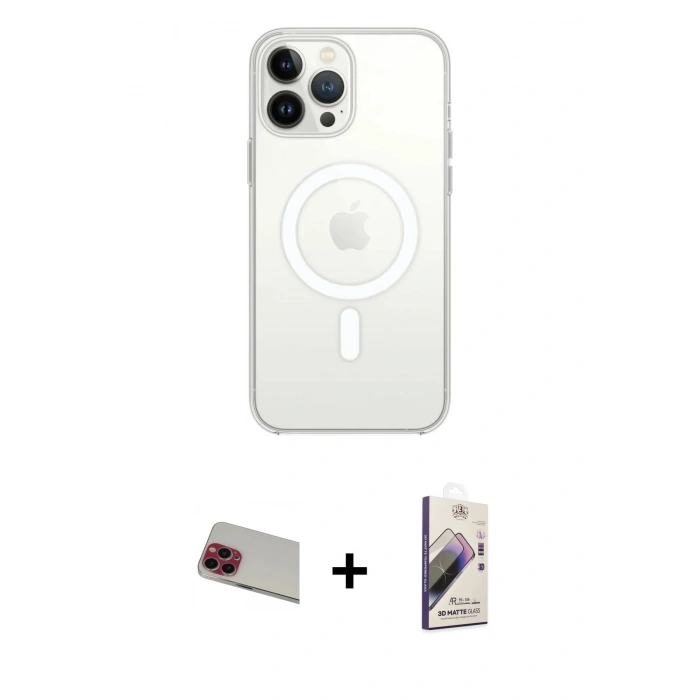 MARSİLYAN™- iPhone 13 Pro Max Kılıf Ahenk Yansıma Prime - Siyah Bilvis 3D Mat Cam Ekran Koruyucu + Rainbow Kamera Lens Koruma Cam - KI