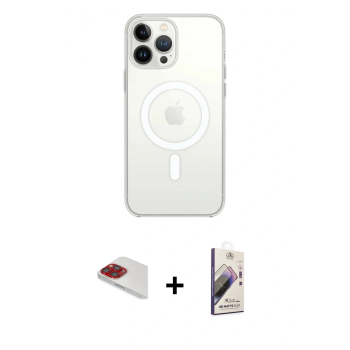 MARSİLYAN™- iPhone 13 Pro Max Kılıf Ahenk Yansıma Prime - Siyah Bilvis 3D Mat Cam Ekran Koruyucu + Kırmızı Pers Alüminyum Kamera Lens