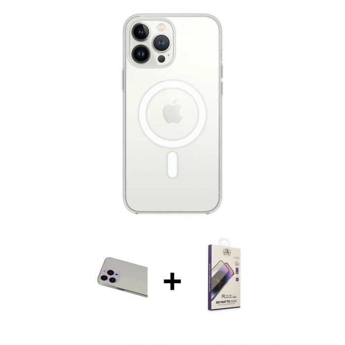 MARSİLYAN™- iPhone 13 Pro Max Kılıf Ahenk Yansıma Prime - Siyah Bilvis 3D Mat Cam Ekran Koruyucu + Rainbow Kamera Lens Koruma Cam - MR