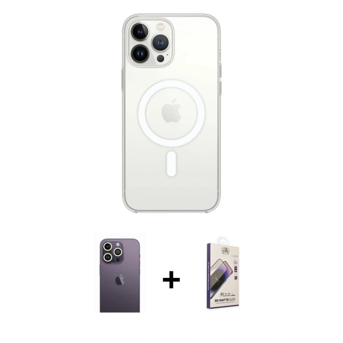 MARSİLYAN™- iPhone 13 Pro Max Kılıf Ahenk Yansıma Prime - Siyah Bilvis 3D Mat Cam Ekran Koruyucu + Neon Fosforlu Kamera Lens - BZ