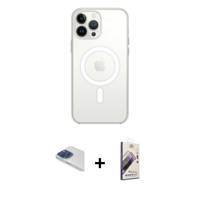 MARSİLYAN™- iPhone 13 Pro Max Kılıf Ahenk Yansıma Prime - Siyah Bilvis 3D Mat Cam Ekran Koruyucu + Pers Alüminyum Kamera Lens - LT