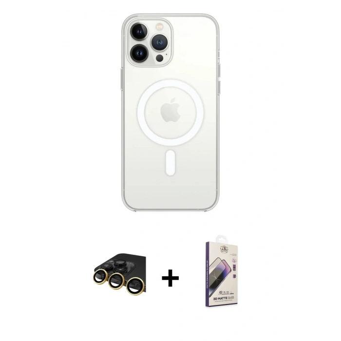 MARSİLYAN™- iPhone 13 Pro Max Kılıf Ahenk Yansıma Prime - Siyah Bilvis 3D Mat Cam Ekran Koruyucu + Raze Metal Kamera Lens - GD