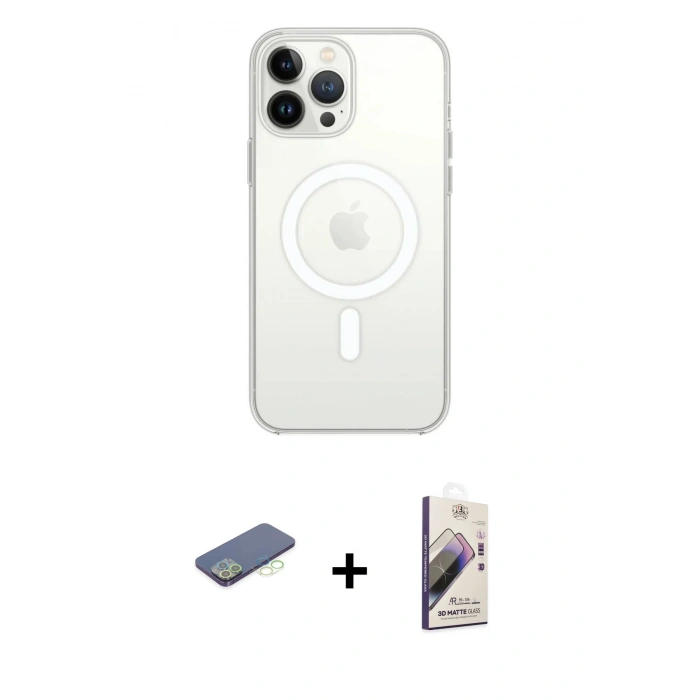 MARSİLYAN™- iPhone 13 Pro Max Kılıf Ahenk Yansıma Prime - Siyah Bilvis 3D Mat Cam Ekran Koruyucu + Renkli Kamera Lens Koruma Cam - YL