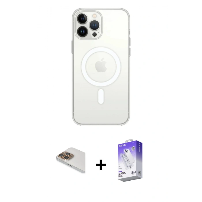 MARSİLYAN™- iPhone 13 Pro Max Kılıf Ahenk Yansıma Prime - Siyah Bilvis 5in1 3D Magic Cam Ekran Koruyucu + Pers Alüminyum Kamera Lens - GD