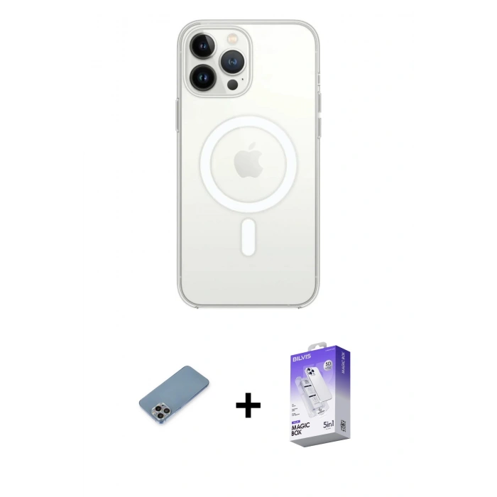 MARSİLYAN™- iPhone 13 Pro Max Kılıf Ahenk Yansıma Prime - Siyah Bilvis 5in1 3D Magic Cam Ekran Koruyucu + Shine Kamera Lens Koruma Cam - GI