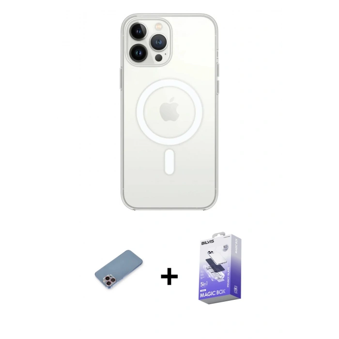 MARSİLYAN™- iPhone 13 Pro Max Kılıf Ahenk Yansıma Prime - Siyah Bilvis 5in1 5D Magic Hayalet Cam Ekran Koruyucu + Shine Kamera Lens Koruma Cam - PE