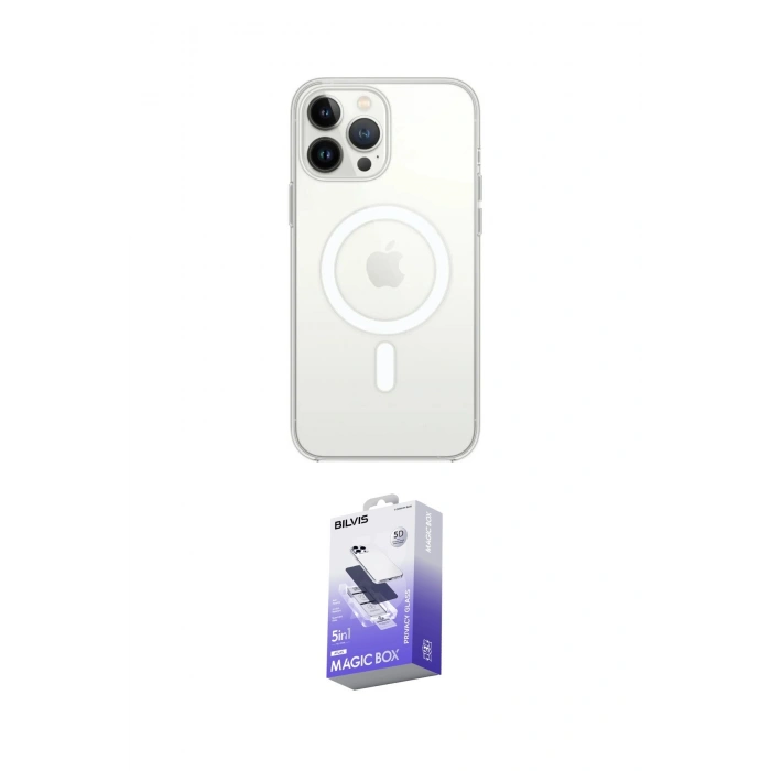 MARSİLYAN™- iPhone 13 Pro Max Kılıf Ahenk Yansıma Prime - Siyah Bilvis 5in1 5D Magic Hayalet Cam Ekran Koruyucu