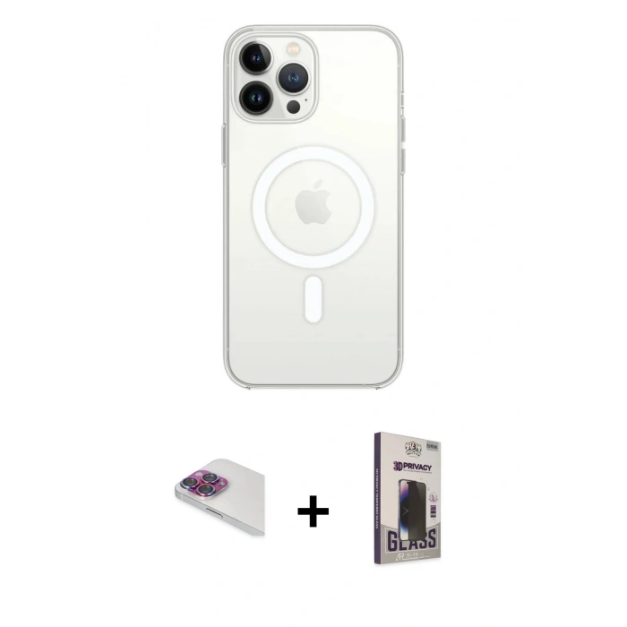 MARSİLYAN™- iPhone 13 Pro Max Kılıf Ahenk Yansıma Prime - Siyah Bilvis Hayalet Cam Ekran Koruyucu + Pers Alüminyum Kamera Lens - GI