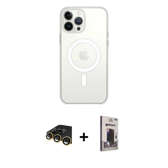 MARSİLYAN™- iPhone 13 Pro Max Kılıf Ahenk Yansıma Prime - Siyah Bilvis Hayalet Cam Ekran Koruyucu + Raze Metal Kamera Lens - GD