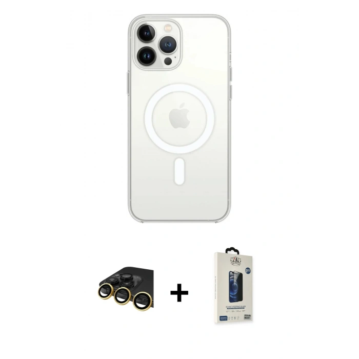 MARSİLYAN™- iPhone 13 Pro Max Kılıf Ahenk Yansıma Prime - Siyah Bilvis Hayalet Cam Ekran Koruyucu + Raze Metal Kamera Lens - GD