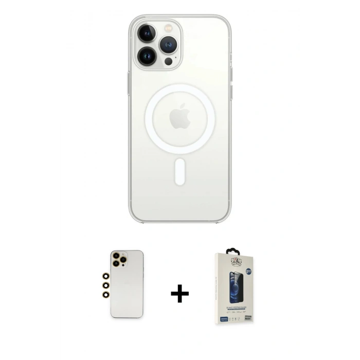 MARSİLYAN™- iPhone 13 Pro Max Kılıf Ahenk Yansıma Prime - Siyah Bilvis Hayalet Cam Ekran Koruyucu + Shine Kamera Lens - GD
