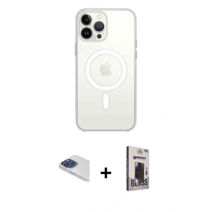 MARSİLYAN™- iPhone 13 Pro Max Kılıf Ahenk Yansıma Prime - Siyah Bilvis Hayalet Cam Ekran Koruyucu + Pers Alüminyum Kamera Lens - LT