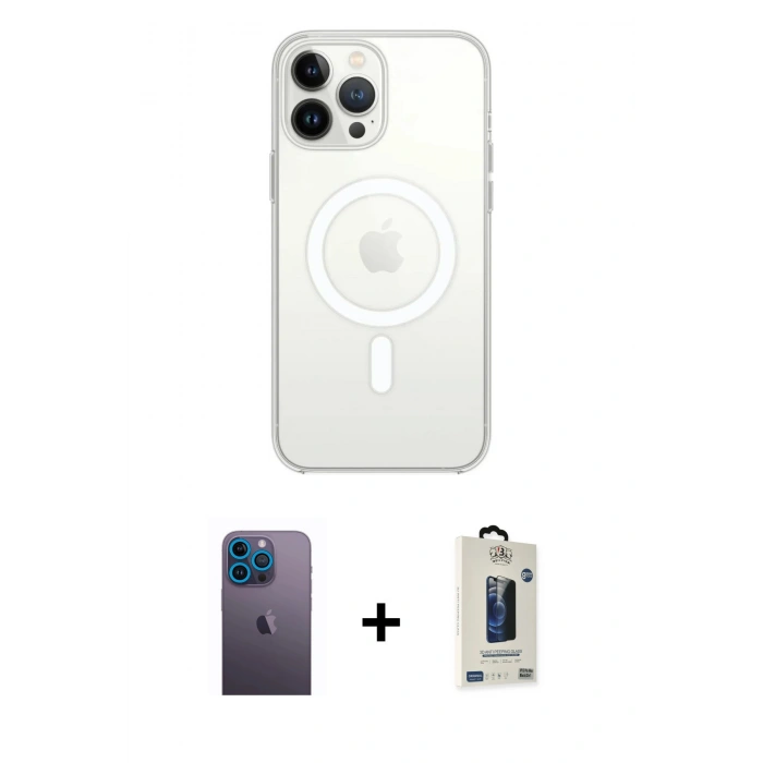 MARSİLYAN™- iPhone 13 Pro Max Kılıf Ahenk Yansıma Prime - Siyah Bilvis Hayalet Cam Ekran Koruyucu + Neon Fosforlu Kamera Lens - MI