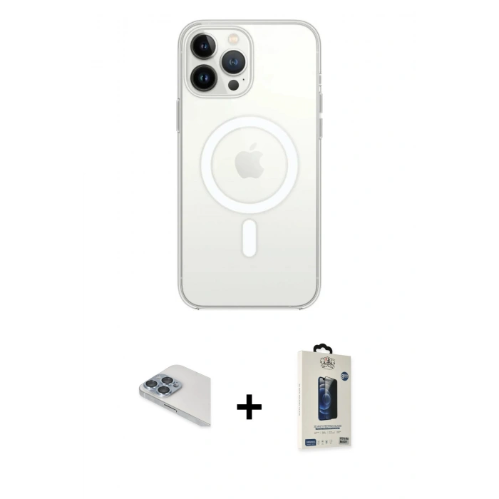MARSİLYAN™- iPhone 13 Pro Max Kılıf Ahenk Yansıma Prime - Siyah Bilvis Hayalet Cam Ekran Koruyucu + Pers Alüminyum Kamera Lens - SABE