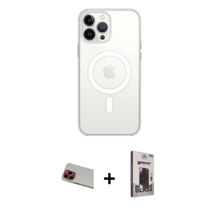 MARSİLYAN™- iPhone 13 Pro Max Kılıf Ahenk Yansıma Prime - Siyah Bilvis Hayalet Cam Ekran Koruyucu + Rainbow Kamera Lens Koruma Cam - KI