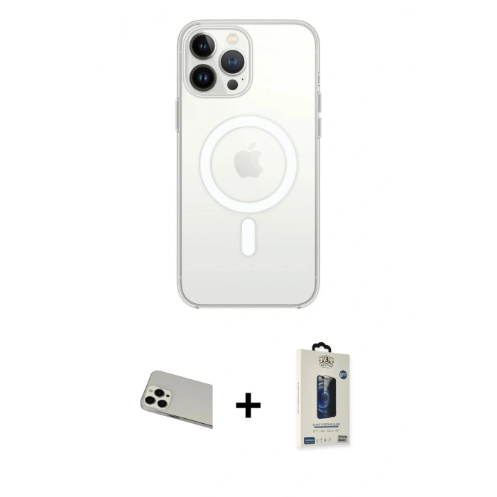 MARSİLYAN™- iPhone 13 Pro Max Kılıf Ahenk Yansıma Prime - Siyah Bilvis Hayalet Cam Ekran Koruyucu + Rainbow Kamera Lens Koruma Cam - BZ