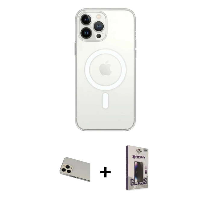 MARSİLYAN™- iPhone 13 Pro Max Kılıf Ahenk Yansıma Prime - Siyah Bilvis Hayalet Cam Ekran Koruyucu + Rainbow Kamera Lens Koruma Cam - REGD