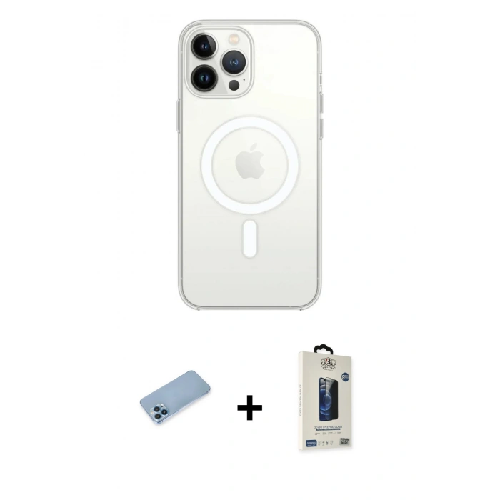 MARSİLYAN™- iPhone 13 Pro Max Kılıf Ahenk Yansıma Prime - Siyah Bilvis Hayalet Cam Ekran Koruyucu + Shine Kamera Lens Koruma Cam - MI