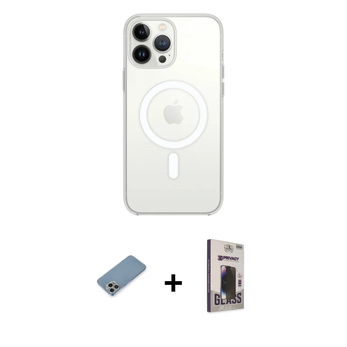 MARSİLYAN™- iPhone 13 Pro Max Kılıf Ahenk Yansıma Prime - Siyah Bilvis Hayalet Cam Ekran Koruyucu + Shine Kamera Lens Koruma Cam - GI