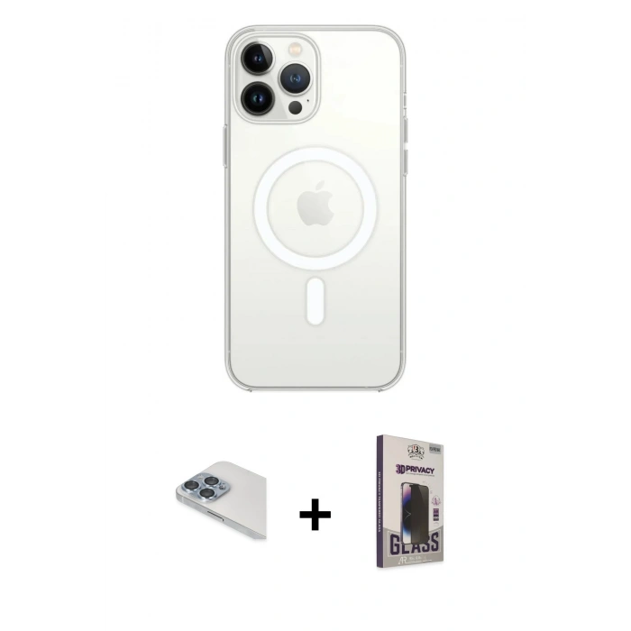 MARSİLYAN™- iPhone 13 Pro Max Kılıf Ahenk Yansıma Prime - Siyah Bilvis Hayalet Cam Ekran Koruyucu + Pers Alüminyum Kamera Lens - SABE