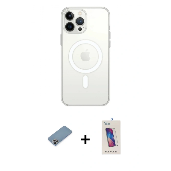 MARSİLYAN™- iPhone 13 Pro Max Kılıf Ahenk Yansıma Prime - Siyah Joko 5D Cam + Shine Kamera Lens Koruma Cam - GI