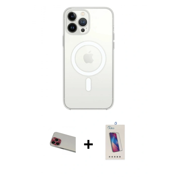 MARSİLYAN™- iPhone 13 Pro Max Kılıf Ahenk Yansıma Prime - Siyah Joko 5D Cam + Kırmızı Rainbow Kamera Lens Koruma Cam