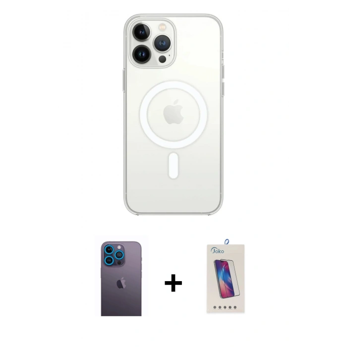 MARSİLYAN™- iPhone 13 Pro Max Kılıf Ahenk Yansıma Prime - Siyah Joko 5D Cam + Mavi Neon Fosforlu Kamera Lens