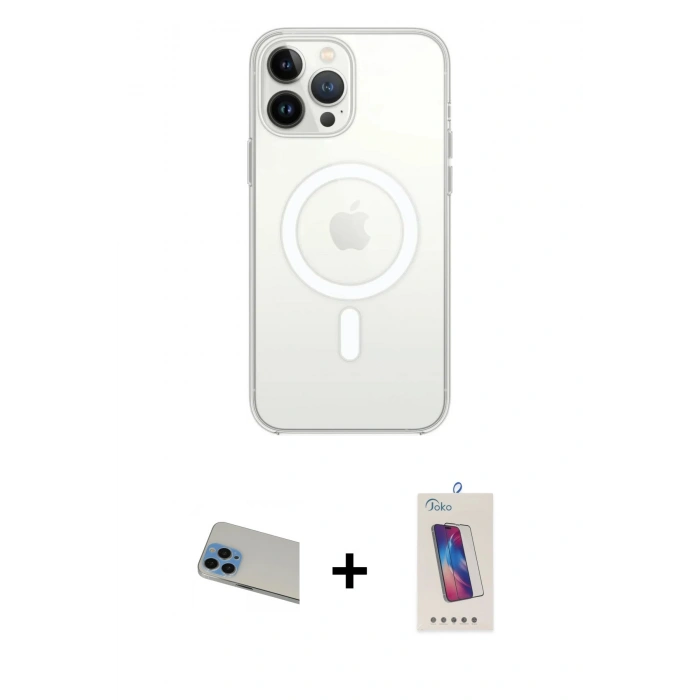 MARSİLYAN™- iPhone 13 Pro Max Kılıf Ahenk Yansıma Prime - Siyah Joko 5D Cam + Rainbow Kamera Lens Koruma Cam - MI