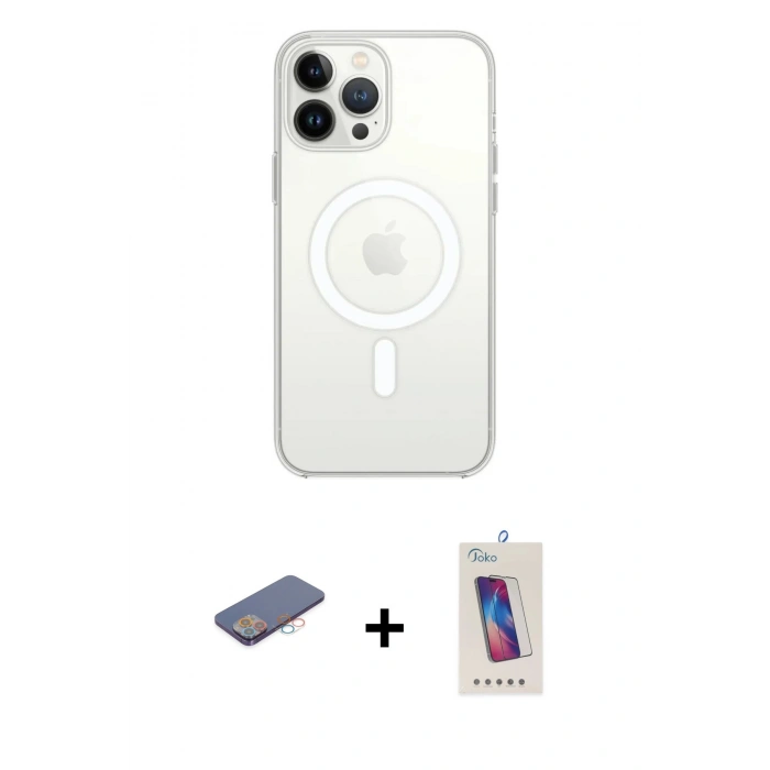 MARSİLYAN™- iPhone 13 Pro Max Kılıf Ahenk Yansıma Prime - Siyah Joko 5D Cam + Renkli Kamera Lens Koruma Cam - PE
