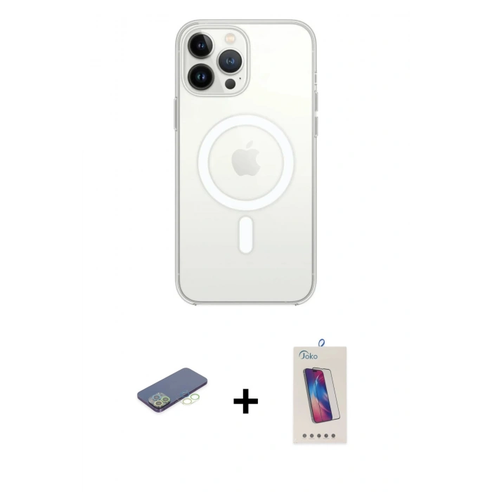 MARSİLYAN™- iPhone 13 Pro Max Kılıf Ahenk Yansıma Prime - Siyah Joko 5D Cam + Renkli Kamera Lens Koruma Cam - YL