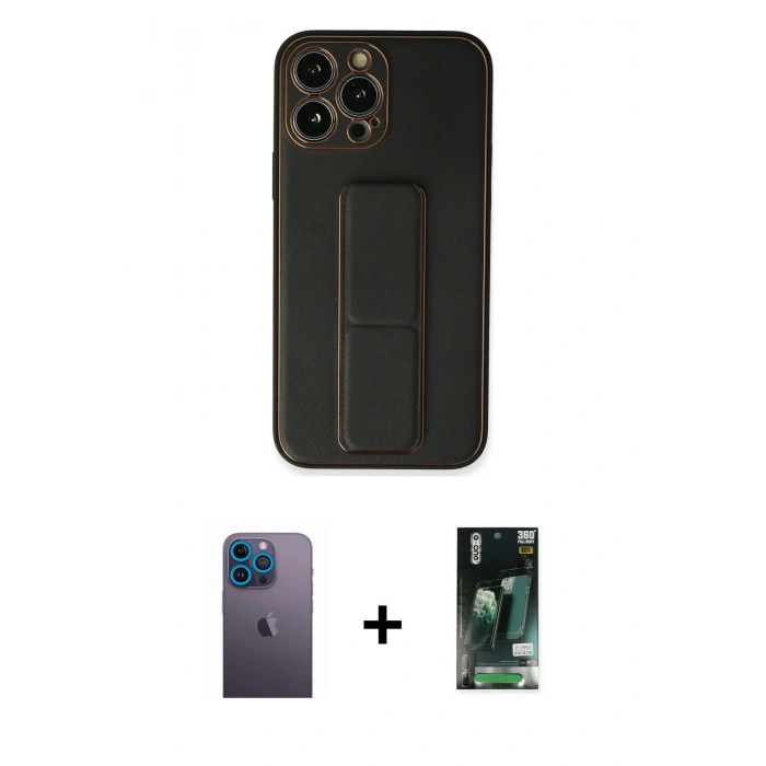 MARSİLYAN™- iPhone 13 Pro Max Kılıf Akış Doku - Şeffaf 360 Full Body Arka Koruyucu + Mavi Neon Fosforlu Kamera Lens