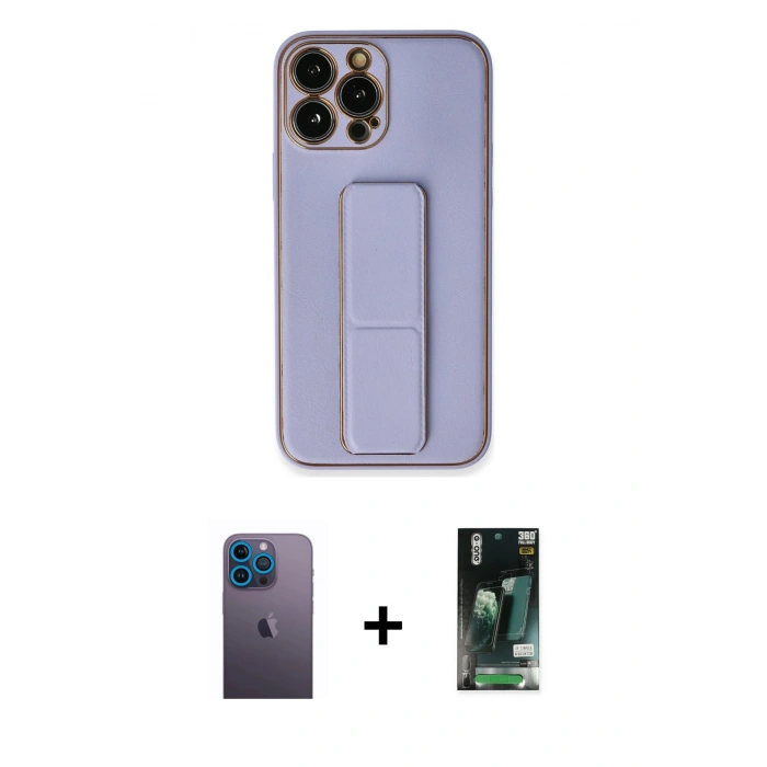 MARSİLYAN™- iPhone 13 Pro Max Kılıf Akış Doku - Şeffaf 360 Full Body Arka Koruyucu + Mavi Neon Fosforlu Kamera Lens