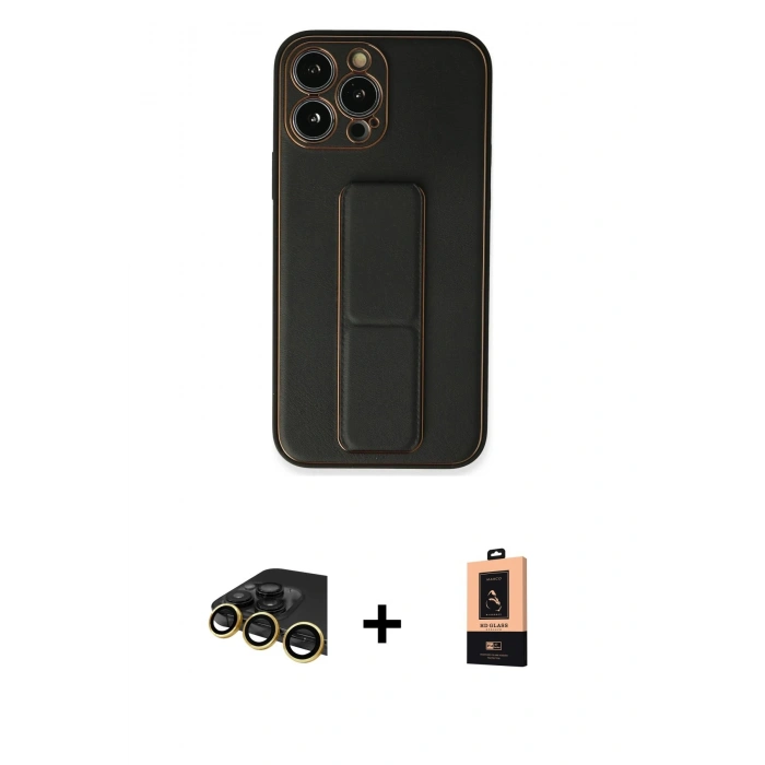 MARSİLYAN™- iPhone 13 Pro Max Kılıf Akış Doku - Şeffaf Maxco Cam Ekran Koruyucu + Raze Metal Kamera Lens - GD