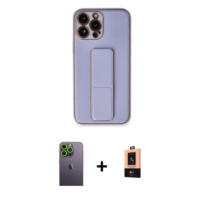 MARSİLYAN™- iPhone 13 Pro Max Kılıf Akış Doku - Şeffaf Maxco Cam Ekran Koruyucu + Neon Fosforlu Kamera Lens - YL