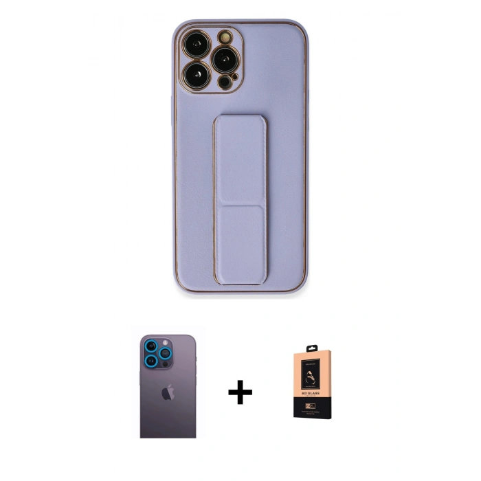 MARSİLYAN™- iPhone 13 Pro Max Kılıf Akış Doku - Şeffaf Maxco Cam Ekran Koruyucu + Neon Fosforlu Kamera Lens - MI